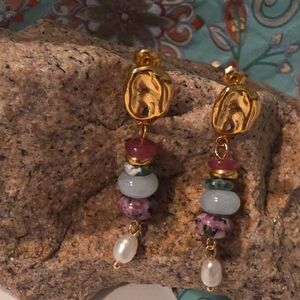 New! Multi Color Bead Pearl Earrings 1k Gold Plated | 2005d NWOT